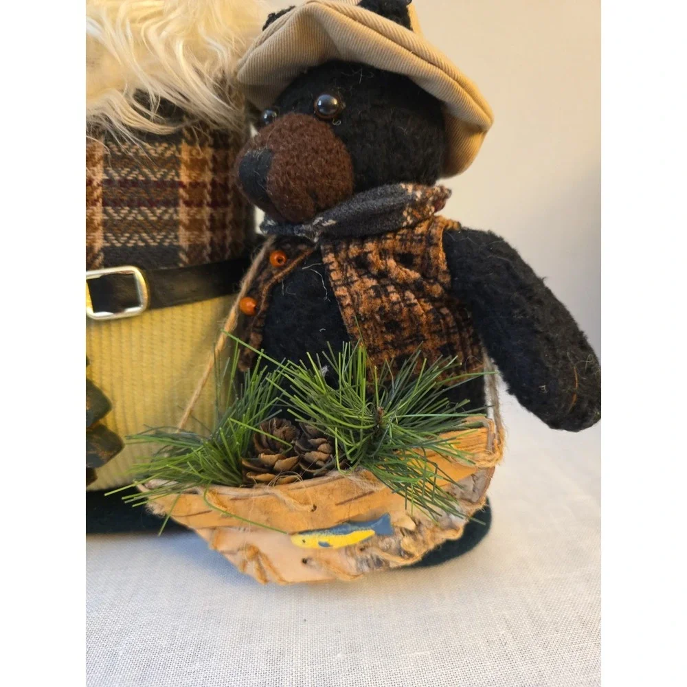 Vtg Napco Mimi Doll Santa Claus Moose and Black Bear Plush Figurine 12x12 Cabin